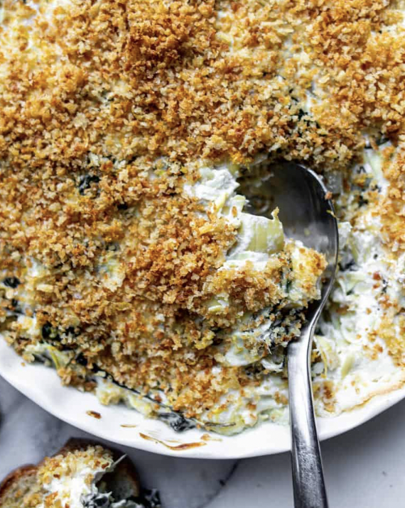 Spinach Artichoke Dip with Lemon and Panko