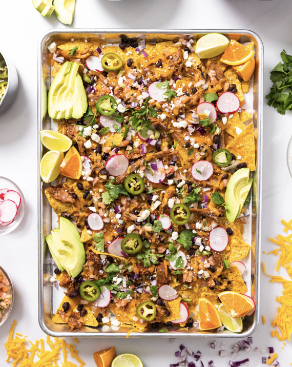 Sheet Pan Nachos with Slow Cooker Pulled Pork
