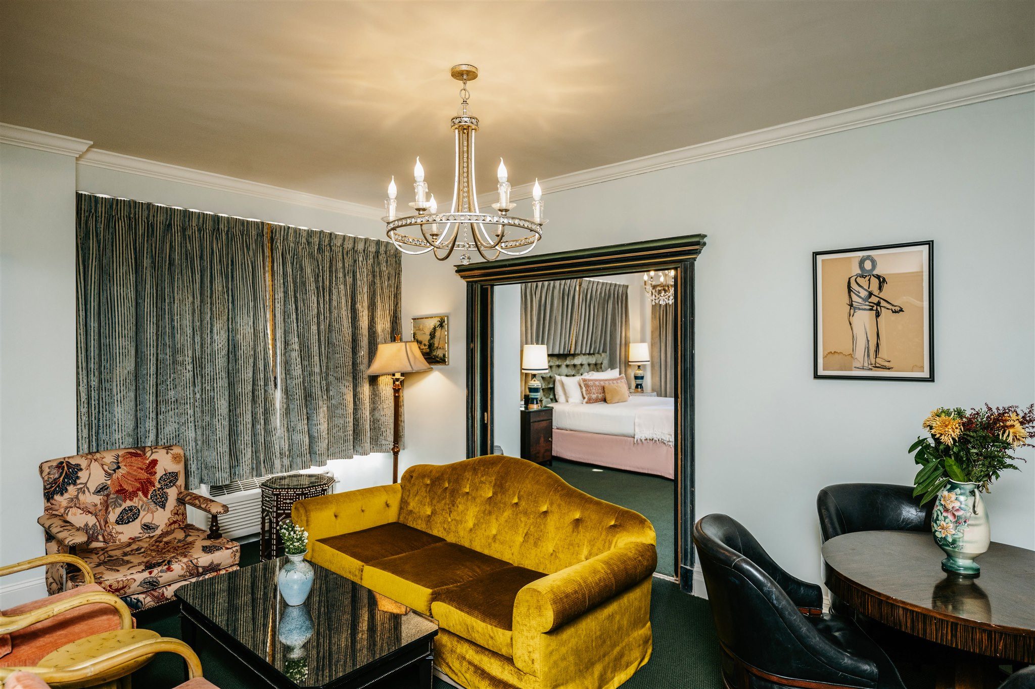 Pontchartrain Hotel guest room with yellow sofa