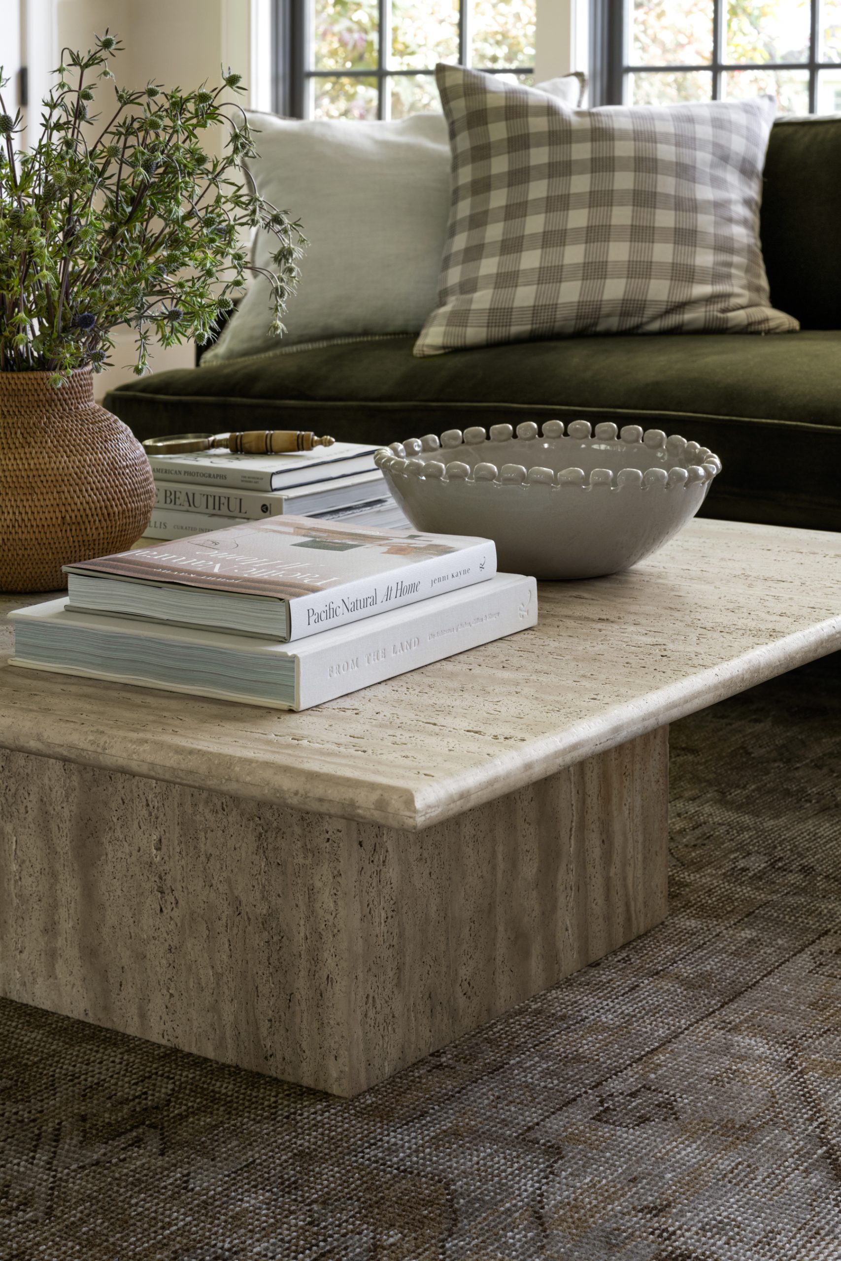 Travertine coffee table in living room