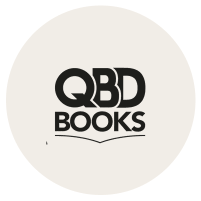 QBD Books logo in black text, with QBD in large bold letters above the word BOOKS and a curved line below resembling an open book, all on a light circular background, by McGee & Co.