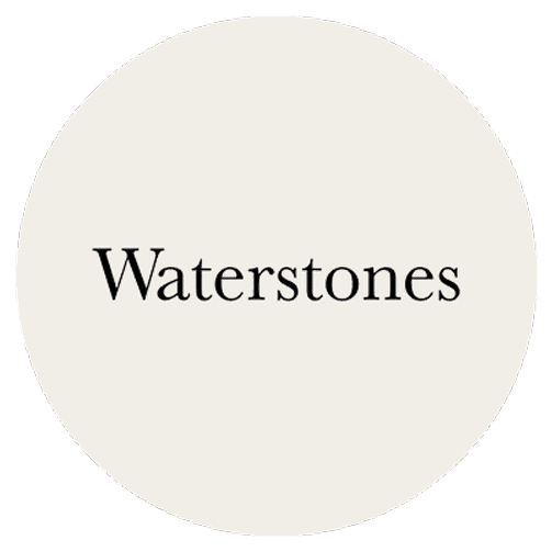 The image shows the word Waterstones in black serif font centered on a plain, light beige background, by McGee & Co.