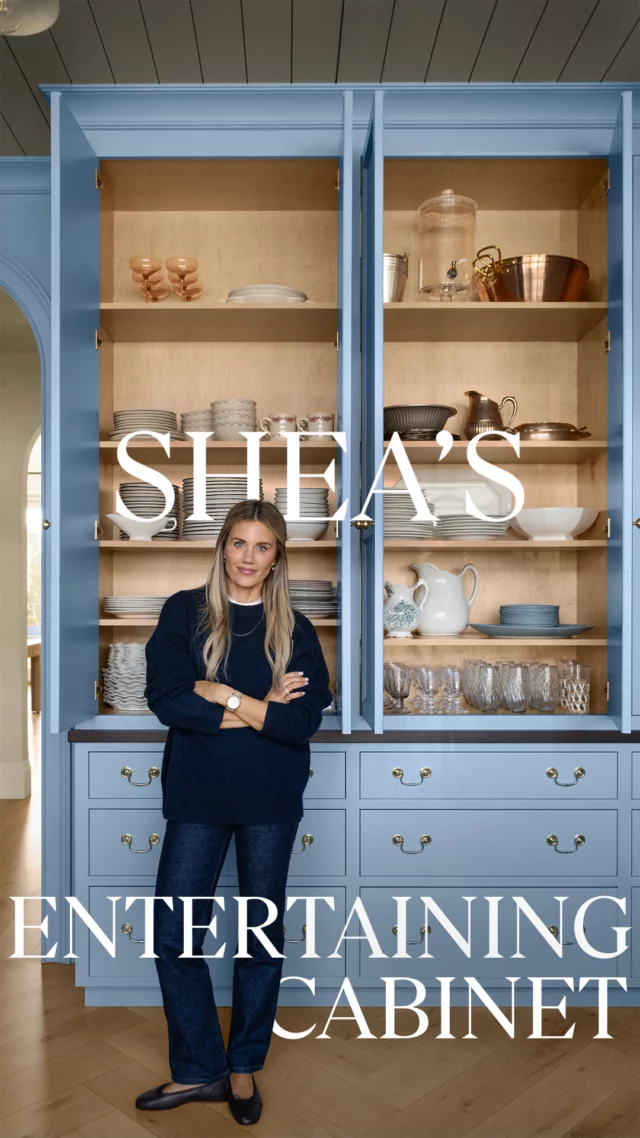 A closer look at Shea's entertaining cabinet, where everyday pieces are thoughtfully arranged and ready to use.