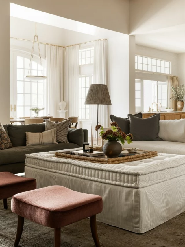 The finishing layer that pulls the room together. Swipe to see Shea's approach to styling throw pillows in the Valley Vistas living room.